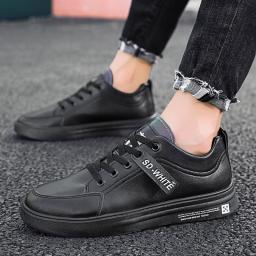 2022 spring new solid color ultra -fiber leather sneakers low -top black small leather shoes casual men's shoes sports style youth
