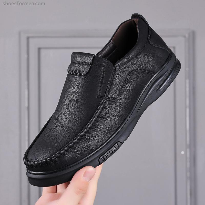 (Leather soft bottom) leather shoes men's casual breathable spring autumn men's shoes new Korean version of the trend wild