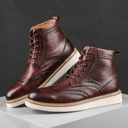 (Men's Martin Boots) British high -top shoes male retro color rubbing boots Brock carved boots men's boots