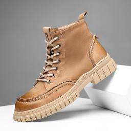(Men's Martin Boots) Retro high -top shoes American thick sole leather boots rubbing color workers head layer cowhide motorcycle boots
