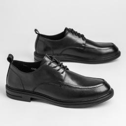 (Men's shoes) spring new head layer leather shoes black breathable soft bottom shoes business casual shoes