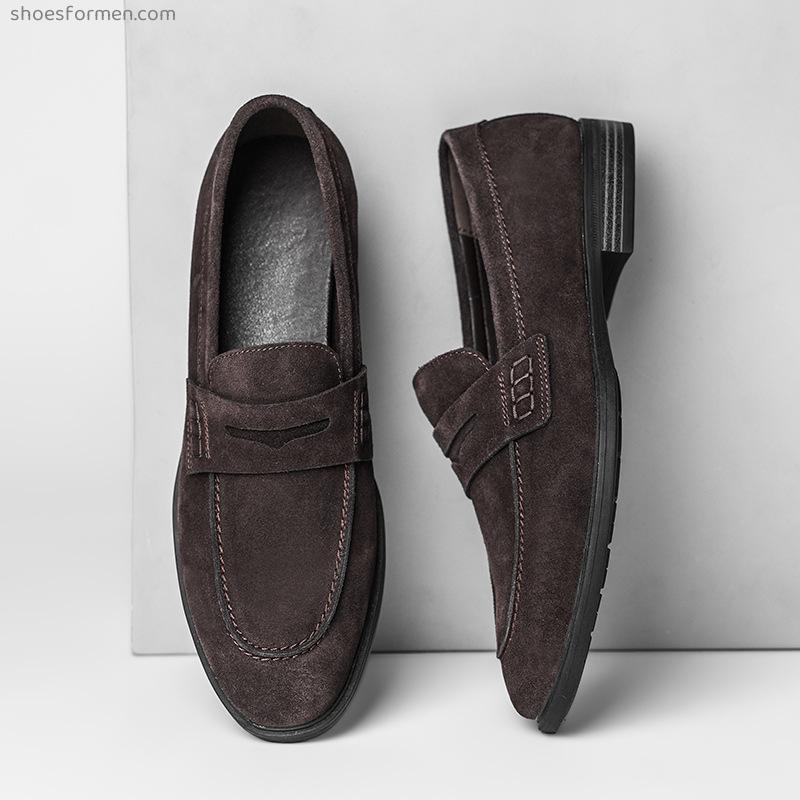 (Men's shoes) suede leather case legs business men's shoes Laifu shoes retro men's casual shoes a pedal men's shoes