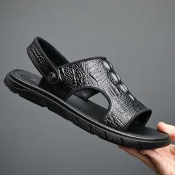 2021 summer new men's beach shoes leather outdoor sandals, crocodile patterns, fashion sandals casual men's shoes