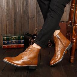 2022 Gaom men's boots British wind trend Brock carved leather boots high -top shoes Martin boots men's shoes men