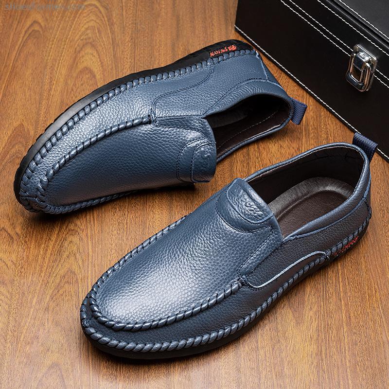 2022 Summer men's casual leather shoe cover foot layer layer of cowhide soft face soft bottom middle -aged and elderly comfort dad shoes