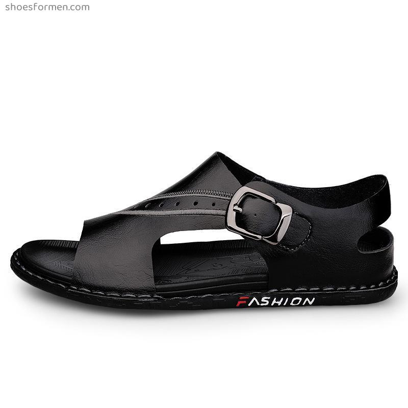 2022 Summer new men's casual shoes outdoor ventilation solid color leather sandals men's fashion trend beach shoes men
