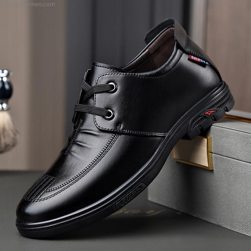 2022 autumn and winter new leather shoes soft surface 6CM increased casual soft bottom lace men's shoes Dad shoes