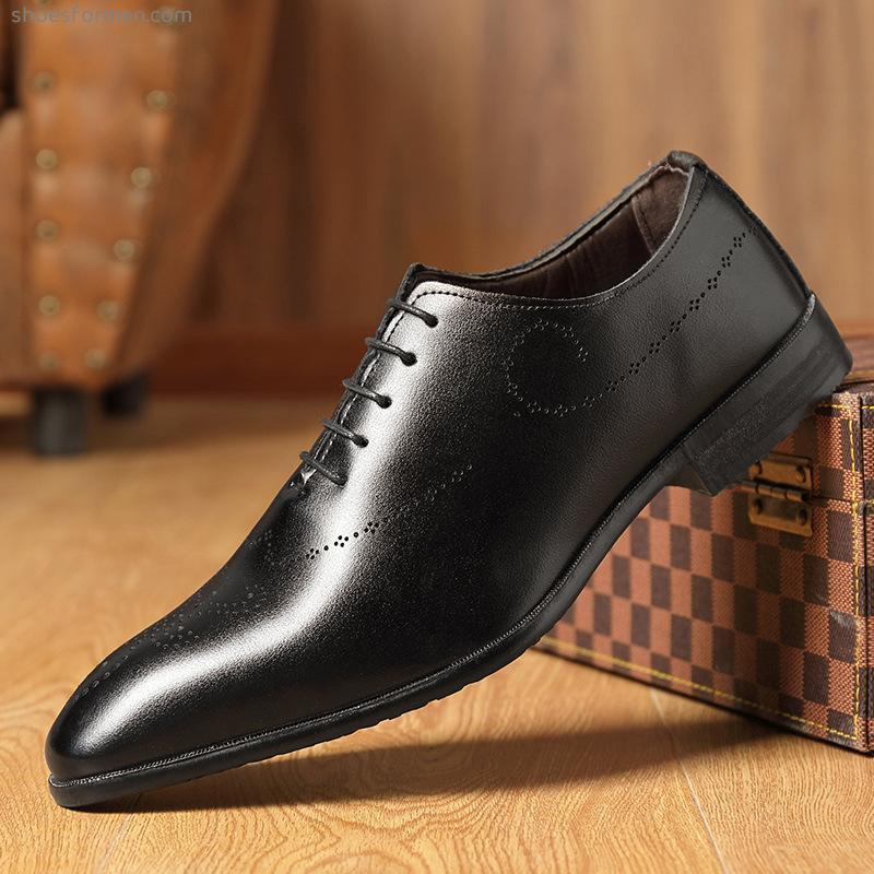 2022 leather shoes men's new handsome large size leather shoes business dress shoes black lace professional shoes