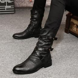 2022 men's shoes Martin boots Korean version of the British style leather boots men's casual pointed tube increased tide men's boots