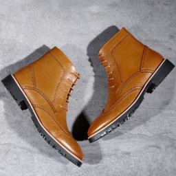 2022 new high -top men's boots Brock carved men's boots retro British trend Martin boots men's leather boots
