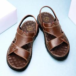 2022 new summer men's casual dermis, jelly shochu, cowhide beach shoes thick bottom breathable slippers
