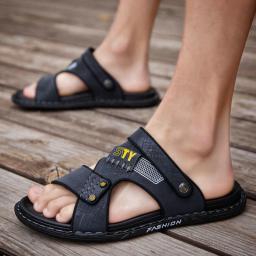 2022 new summer wearing cold drag men's tide outdoor dual -use driving soft bottom slippers leather sandals men