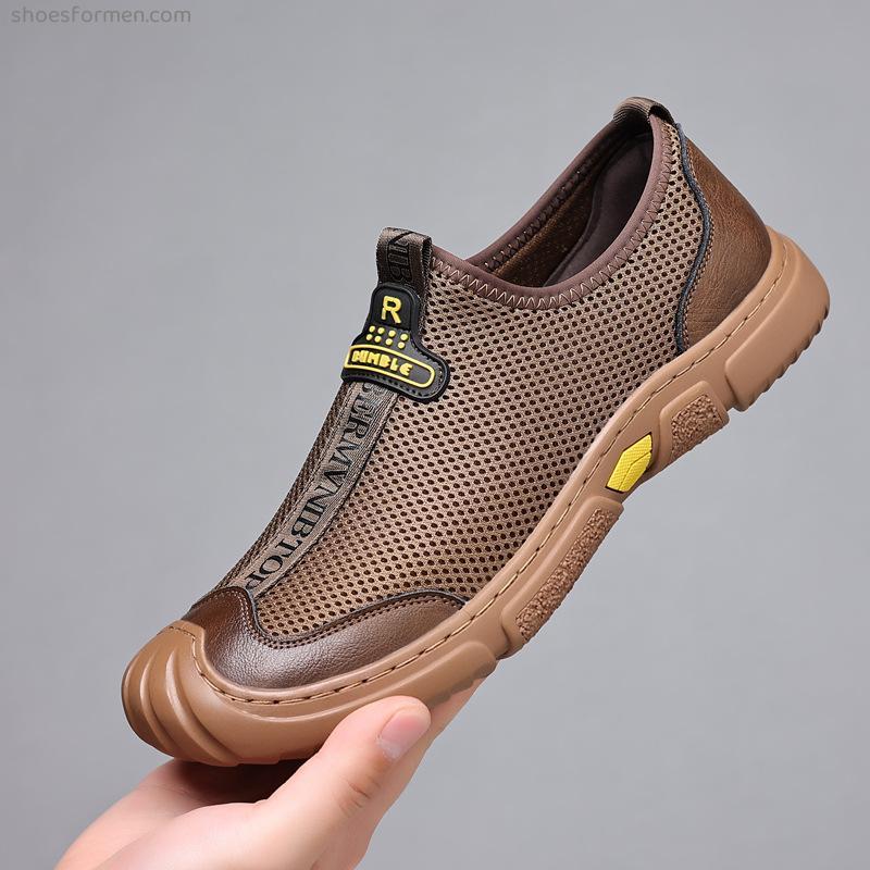 2022 spring and summer new men's mesh breathable sports casual men's shoes manual sewing Loofu shoes non-slip