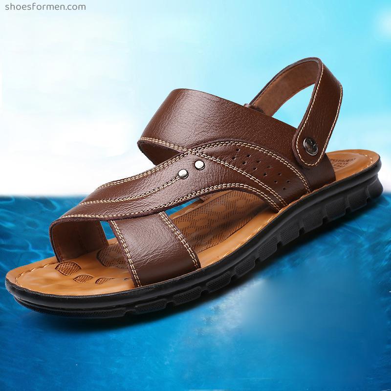 2022 summer new men's sandals men's leather beach shoes casual fashion slippers