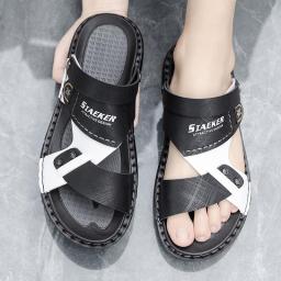 2022 summer new trend open toe leather men's sandals outdoor two lightweight breathable beach shoes men's sandals