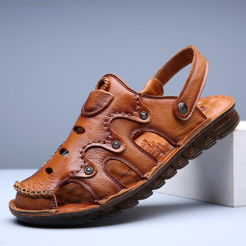 2022 summer sandals men's leather outdoor bags casual shoe beef tendon soft beach shoes men's outer drag shoes