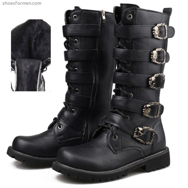 AliExpress male large size long boots Korean version of the trend plus velvet warm Martin boots men's leather boots British high tube boots