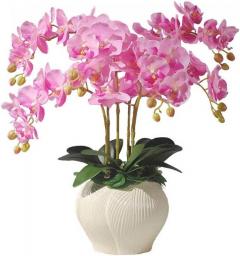 Artificial Flower In Pot Orchid Bonsai Artificial Flowers In Vases Phalaenopsis Fake Flowers Arrangements For Home Table Decor, Pink Artificial Plant Flower Arrangement (Color : Pink)