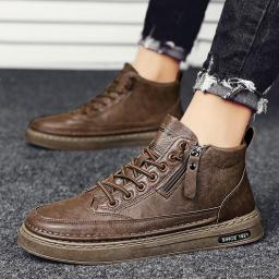 Autumn and winter high -top shoes men's casual trend plus velvet men's shoes 2022 new leather tide shoes youth zipper