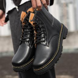 Autumn and winter new high -top casual leather Martin boots men's Yingjie retro strap thick soled shoes men's shoes