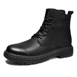 Autumn and winter new men's high -top Martin boots fashion zipper and velvet leather boots outdoor warm -out
