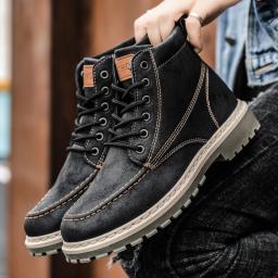 Autumn high -top Martin boots Korean version trend wild British style men's casual worker leather boots in winter warm men's shoes