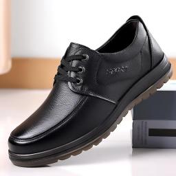 Autumn men's head layer leather round head male business casual shoes middle aged beef tendon bottom dad single shoes