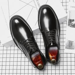 Autumn men's shoes business dress bright paint leather trend teen lace round head car sewing shoes