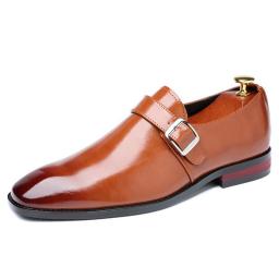 Autumn New British Men's Business Leather Shoes Pointed Belt Buckle Gentlers Monk Shoes