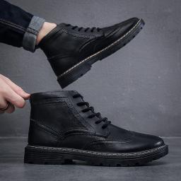 Autumn new Brock Martin boots business casual men's leather boots are British Korean high -top leather shoes
