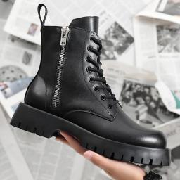 Autumn new leather Martin boots in thick bottoms to help men's leather boots laces with velvet side zipper men's boots tide