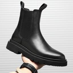 Autumn new men's Chelsea boots explosion smoke boots black plus velvet leather boots men's leather single boots