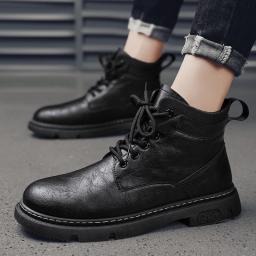 Autumn new men's high -top menu high -top Martin boots fashion tide men's leather boots casual motorcycle worker shoes men