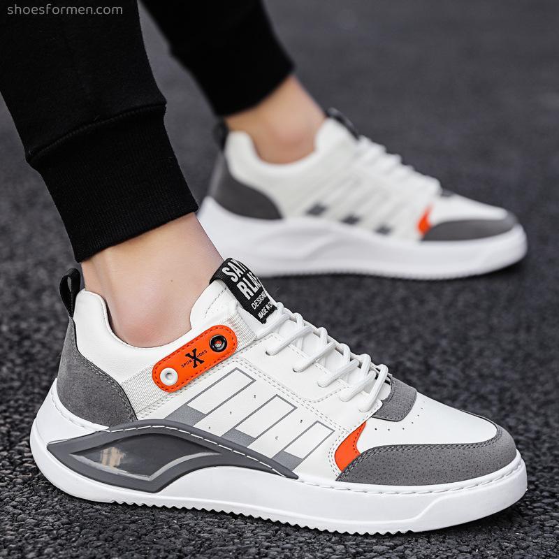 Autumn new men's shoes thick bottom increase low -top shoes super fibrous leather noodle casual white shoes daily