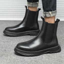 Autumn new thick bottom helper black Martin boots men's leather boots single boots, leather men's shoes, smoke boots tide