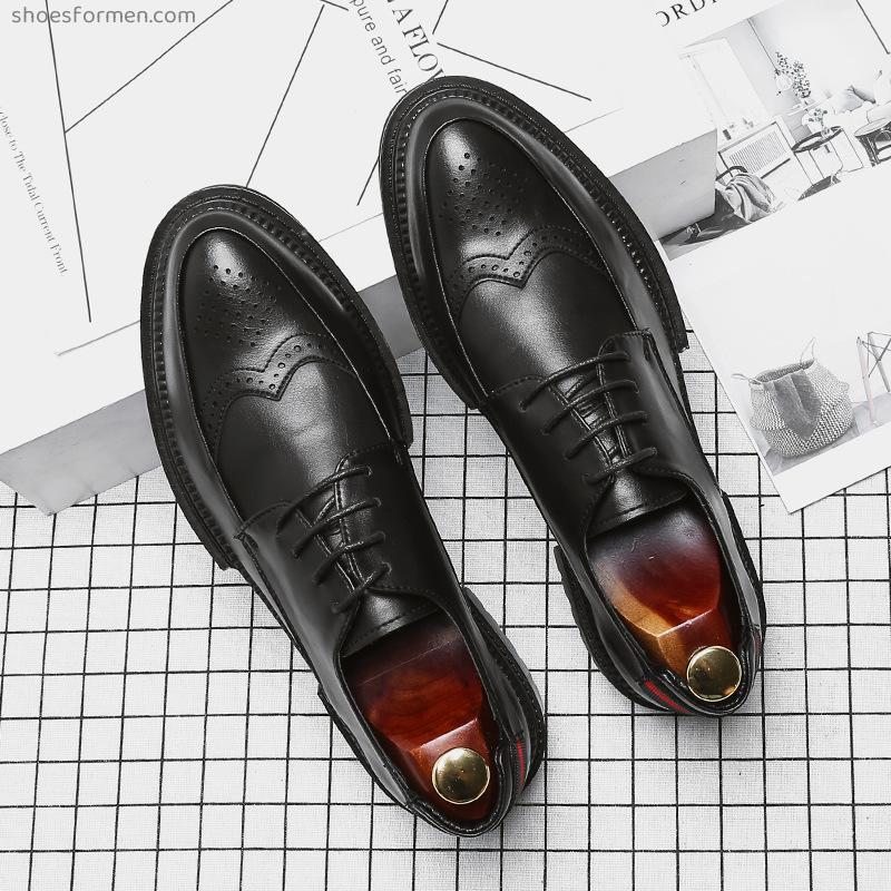 BLoke carving men's shoes Korean version of youth trend thick bottom increase black business dress casual shoes male
