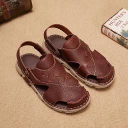 Baotou online two men's leather soft sandals 2022 summer new open toe comfortable skin slippers