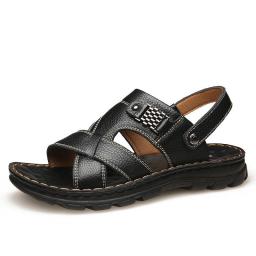Beach shoes male 2022 summer leather large size dual-use sandals thick bottom anti-skating wearing men's casual sandals