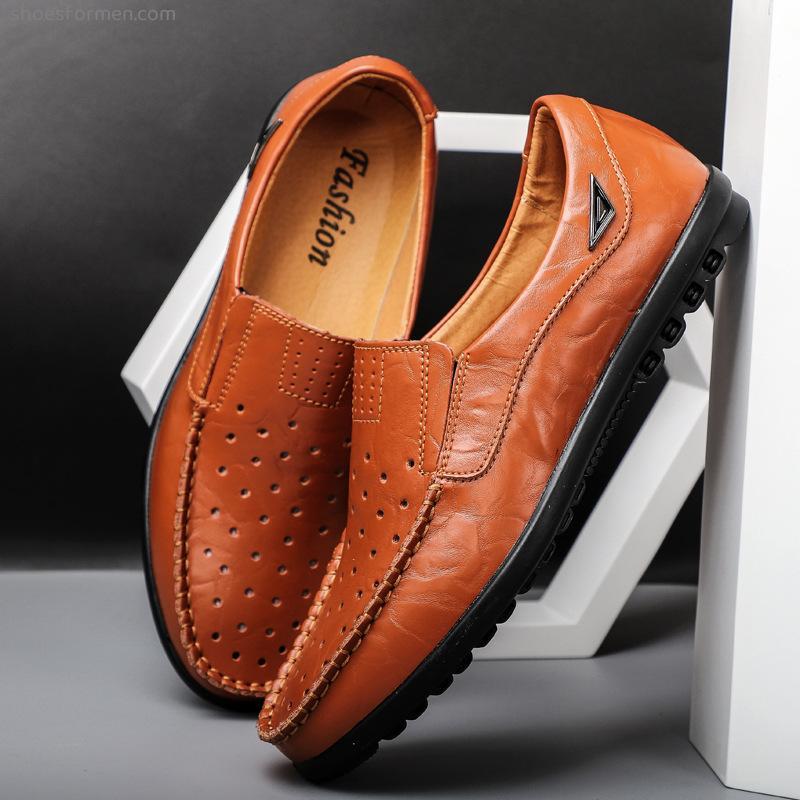 Bean shoes men's soft skin hollow casual shoes Korean version driving lazy people a foot soft