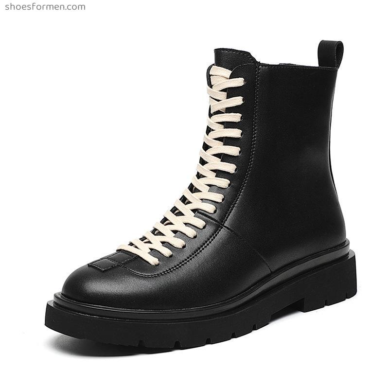 Black Martin boots men's high -top British style help leather shoe workers in winter, thin locomotive leather boots in winter