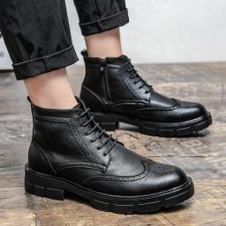 Black Martin boots men's shoes in winter high -gang Brock flower boots help bright Pippi British style work shoes