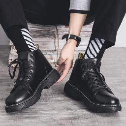British Wind Martin Boot Men's Autumn New Middle Mid -Casual Black Black Boots Male Korean Edition Tide High Gun Skin Shoes