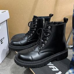 British Wind locomotive fashion leather men's shoes thick sole plus velvet high -top zipper Martin boots youth street workpiece boots