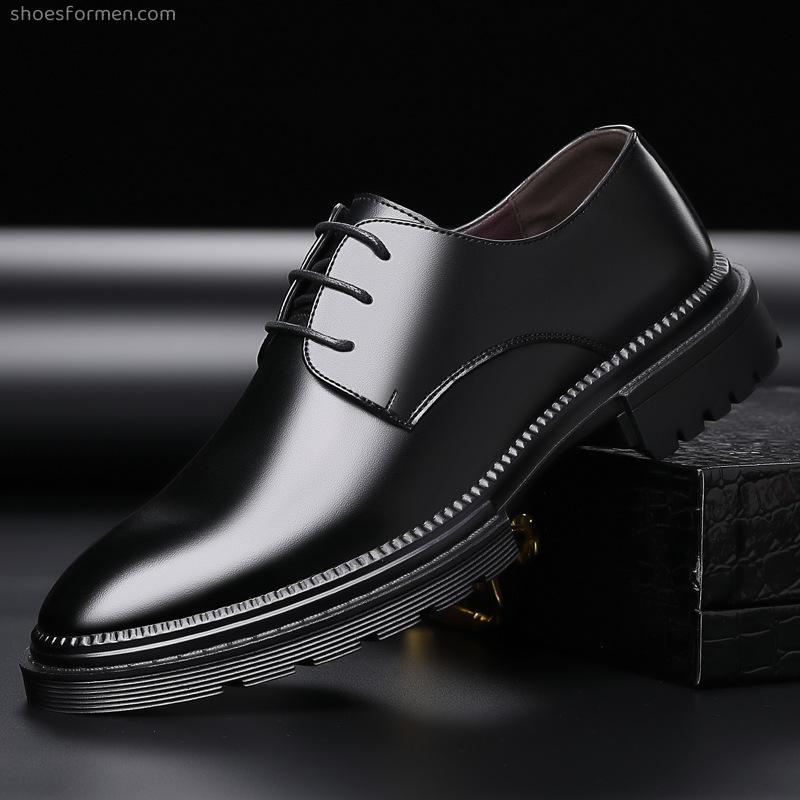 British business format leather shoes Men's spring youth leisure Brock men's shoes increase thick sole lace -up small leather shoes