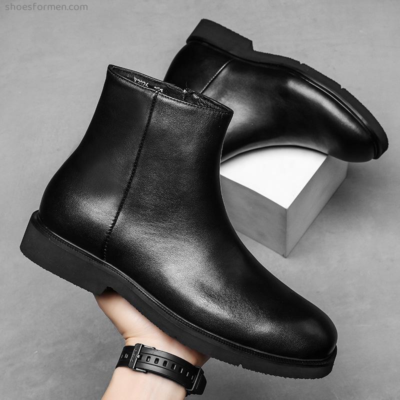 British high -top shoes thick bottom zipper black square boots head layer cowhide motorcycle boots