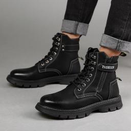 British trend high -gang round head plus velvet Martin boots male black leather worker boots thickened thermostatic outdoor shoes men