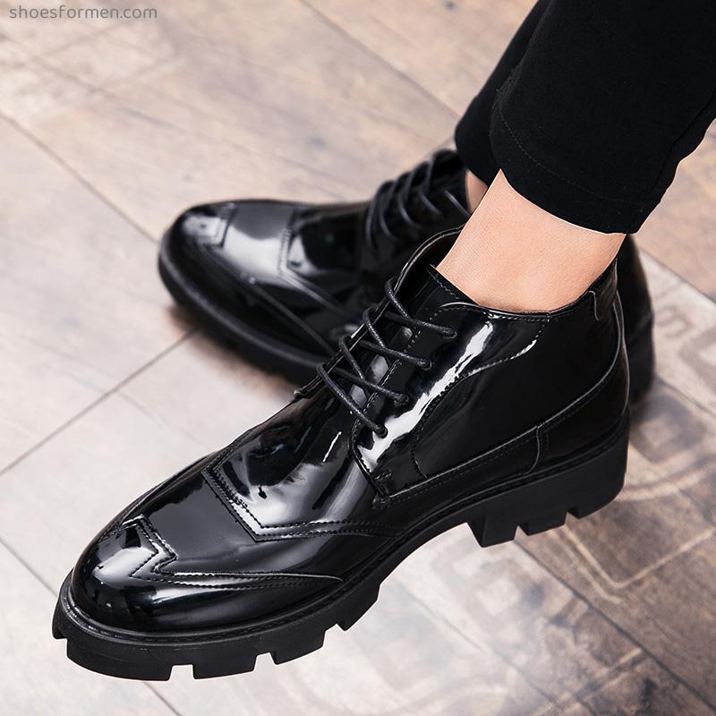Brock's boot male Binglun leather shoes retro mid -boots casual high -top Martin boots men's bright noodles
