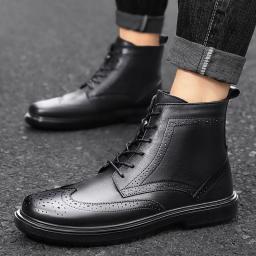 Brock Carved Men's Boots Retro Soft Leather Boots Male British Cowhide Round Head High -top High -top Shoes Chelsea Boots Tide