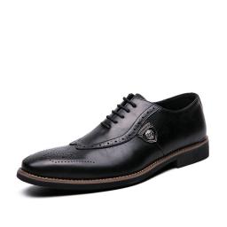 Business leather shoes men's fashion black dress Oxford shoes men's Korean version of Bulloke carving