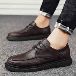 Casual leather shoes Men's spring new young men's business black wedding shoe hairstyle fashion trend men's shoes